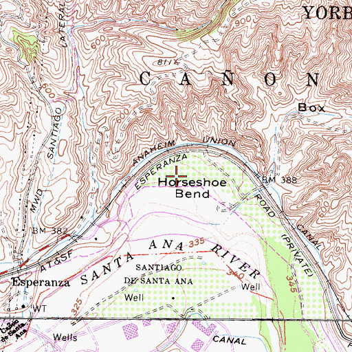 Topographic Map of Horseshoe Bend, CA