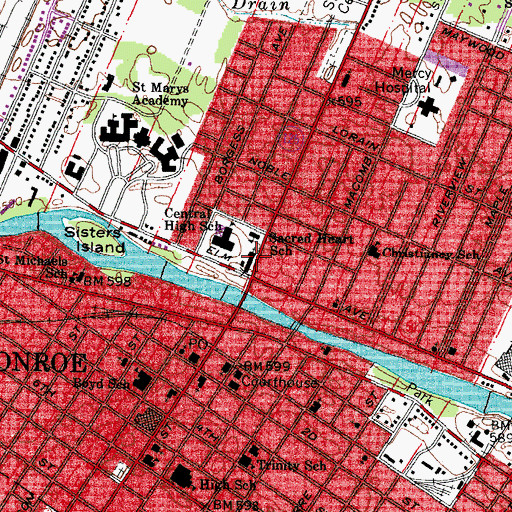 Topographic Map of Saint Mary's Parish Church, MI