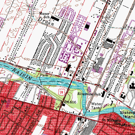 Topographic Map of First Baptist Church, MI