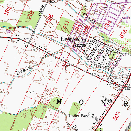 Topographic Map of Evergreen Acres Missionary Church, MI