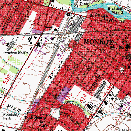 Topographic Map of Union Street Missionary Baptist Church, MI