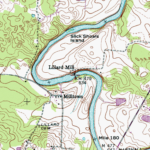 Topographic Map of Milltown Dam, TN