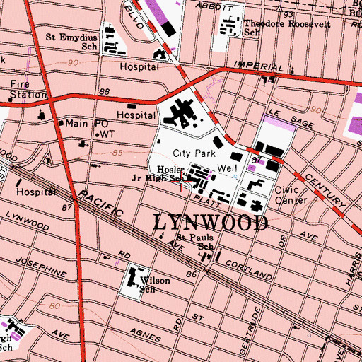 Topographic Map of Fred W Hosler Junior High School, CA