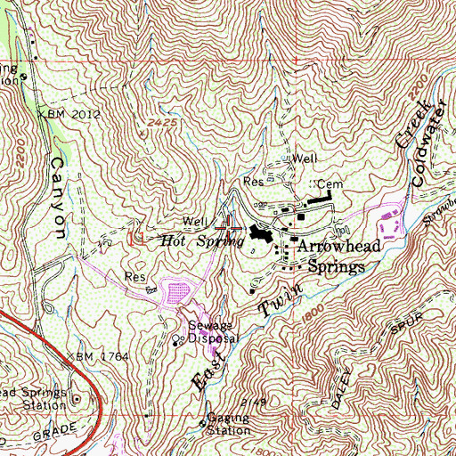 Topographic Map of Hot Spring, CA