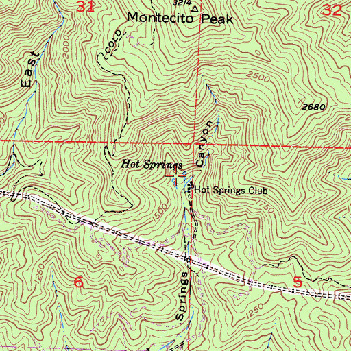 Topographic Map of Hot Springs, CA