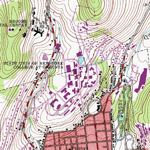 Topographic Map of State University of New York College at Oneonta, NY