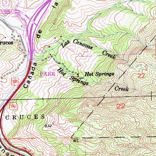 Topographic Map of Hot Springs, CA