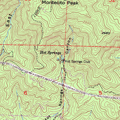 Topographic Map of Hot Springs Club, CA