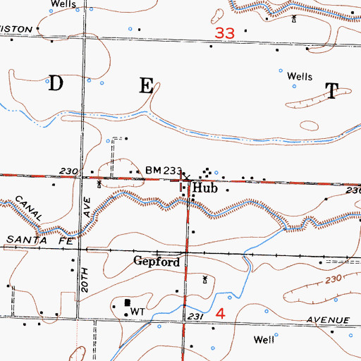 Topographic Map of Hub, CA