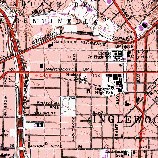 Topographic Map of Claude Hudnall Elementary School, CA