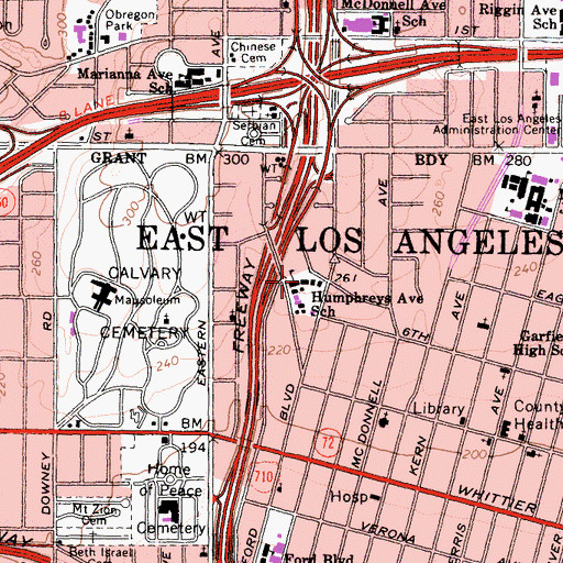 Topographic Map of Humphreys Elementary School, CA