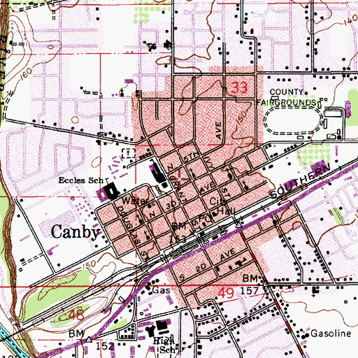 Topographic Map of Canby Christian Church, OR