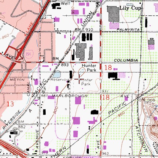 Topographic Map of Hunter Park, CA