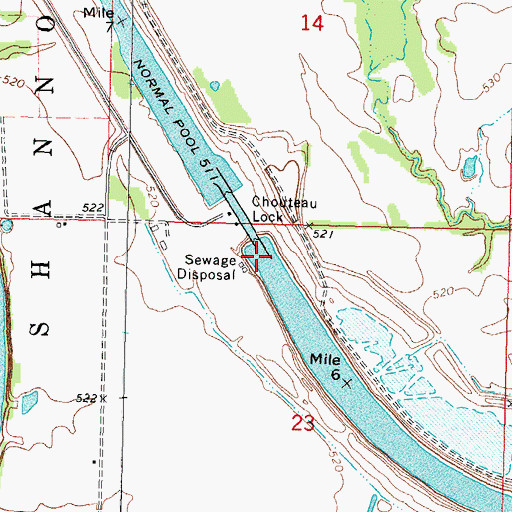 Topographic Map of Lower Verdigris Falls (historical), OK