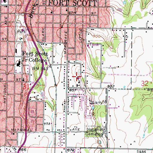 Topographic Map of Fort Scott Christian Heights School, KS