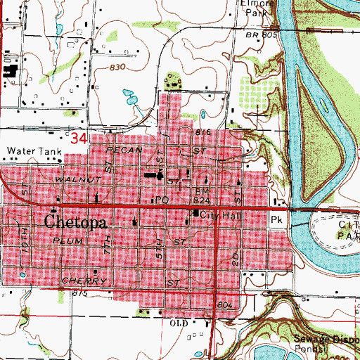 Topographic Map of Chetopa Elementary School, KS