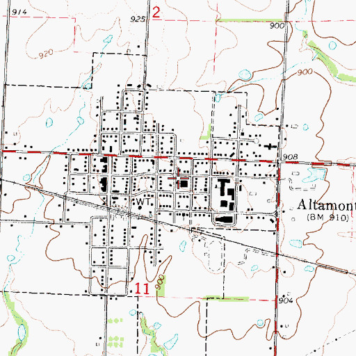 Topographic Map of Altamont Elementary School, KS