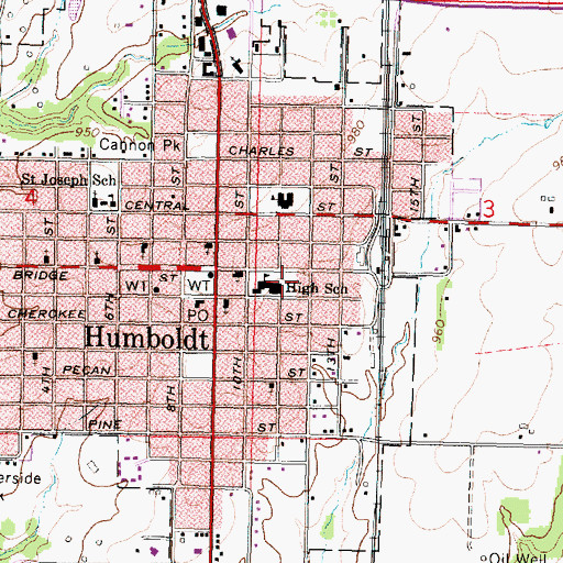 Topographic Map of Humboldt Middle School, KS
