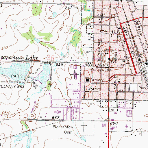 Topographic Map of Pleasanton Elementary School, KS