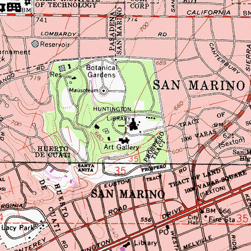 Topographic Map of Huntington Library, CA