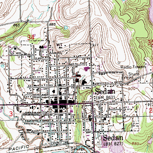 Topographic Map of Sedan Elementary School, KS