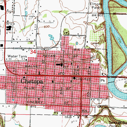 Topographic Map of Chetopa High School, KS