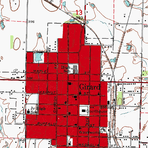 Topographic Map of Girard Middle School, KS