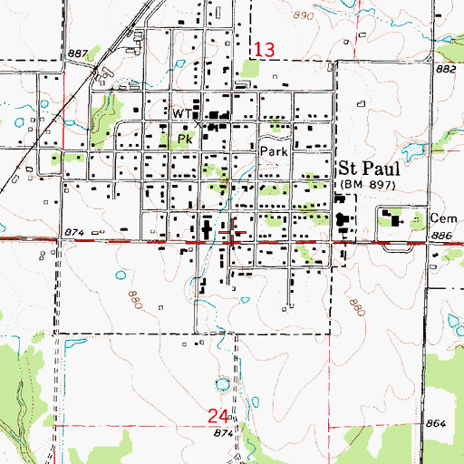 Topographic Map of Saint Paul Elementary School (historical), KS