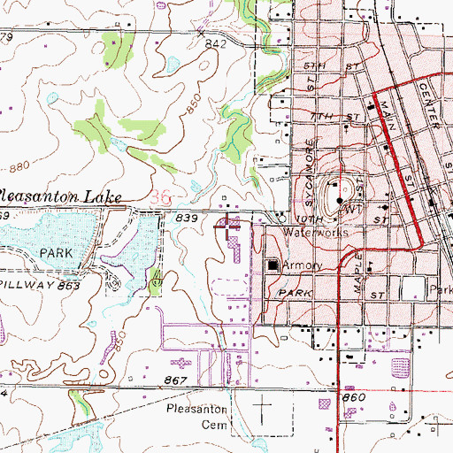 Topographic Map of Pleasanton Junior High / High School, KS