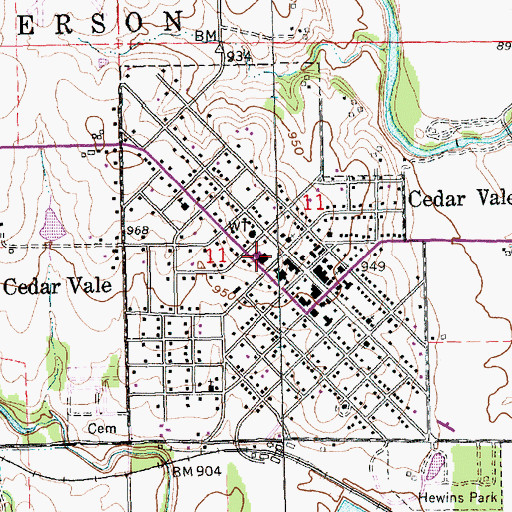 Topographic Map of Cedar Vale High School, KS