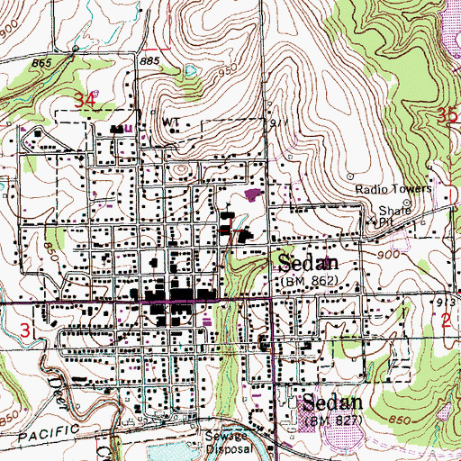 Topographic Map of Sedan High School, KS