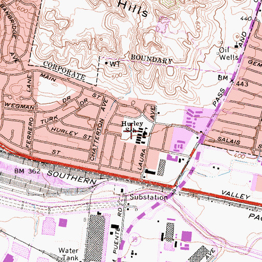 Topographic Map of Hurley Elementary School, CA