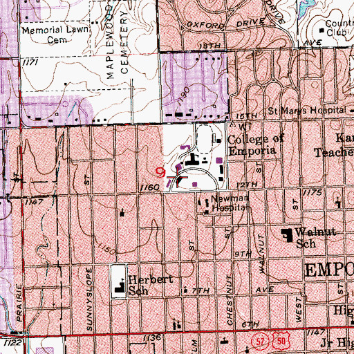 Topographic Map of Emporia Christian School, KS