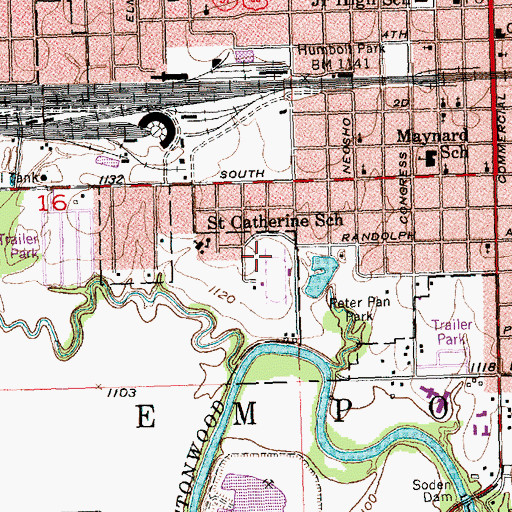 Topographic Map of Riverside Elementary School, KS