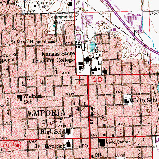 Topographic Map of Emporia State University Didde Catholic Campus Center, KS