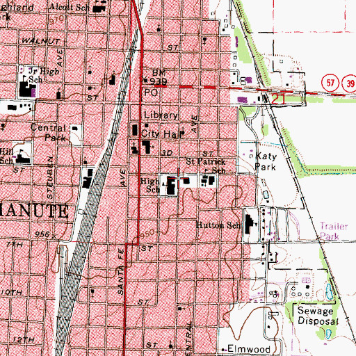 Topographic Map of Royster Chanute Community Learning Center, KS