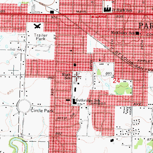 Topographic Map of Parsons Health Careers Academy, KS
