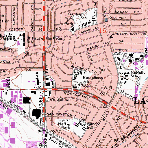 Topographic Map of Hutchinson Middle School, CA