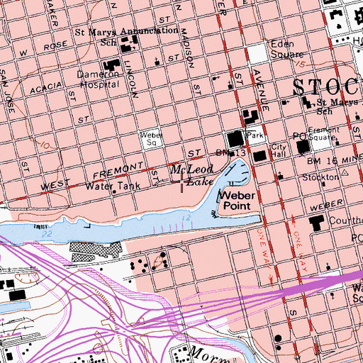 Topographic Map of Stockton Arena, CA