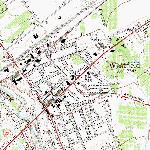 Topographic Map of Westfield Junior High School (historical), NY