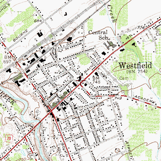 Topographic Map of Westfield Senior High School (historical), NY