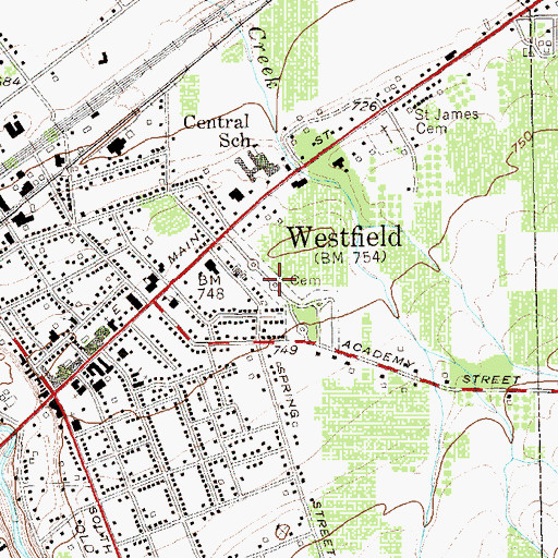 Topographic Map of Westfield Cemetery, NY
