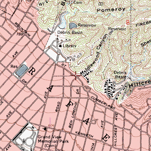 Topographic Map of Idlewood Canyon, CA