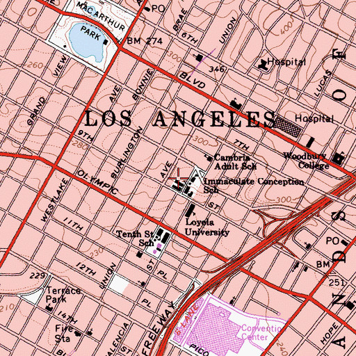 Topographic Map of Immaculate Conception School, CA