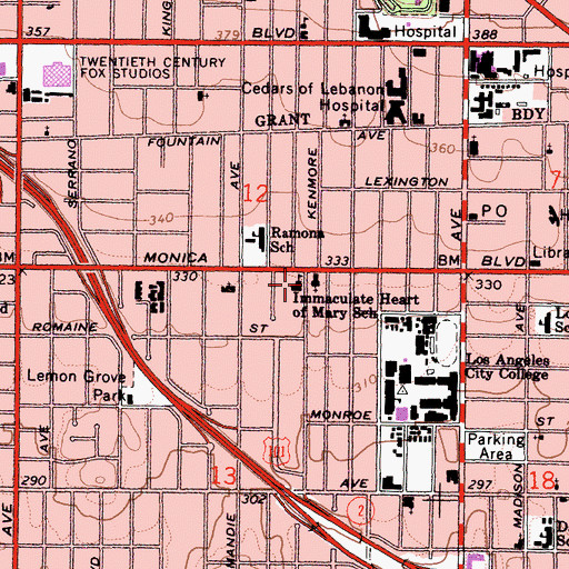 Topographic Map of Immaculate Heart of Mary School, CA