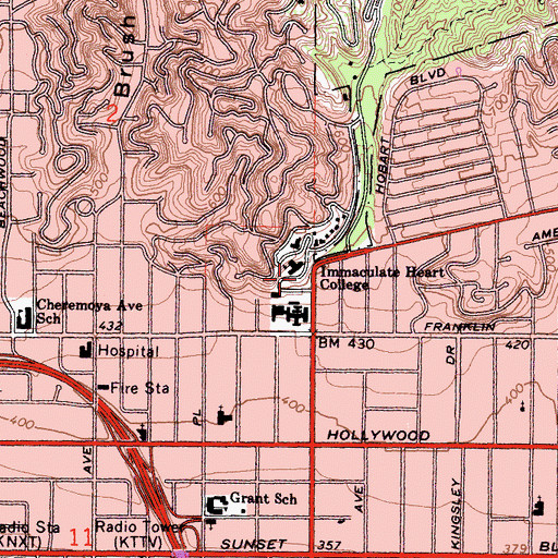 Topographic Map of Immaculate Heart College (historical), CA