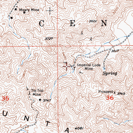 Topographic Map of Imperial Lode Mine, CA