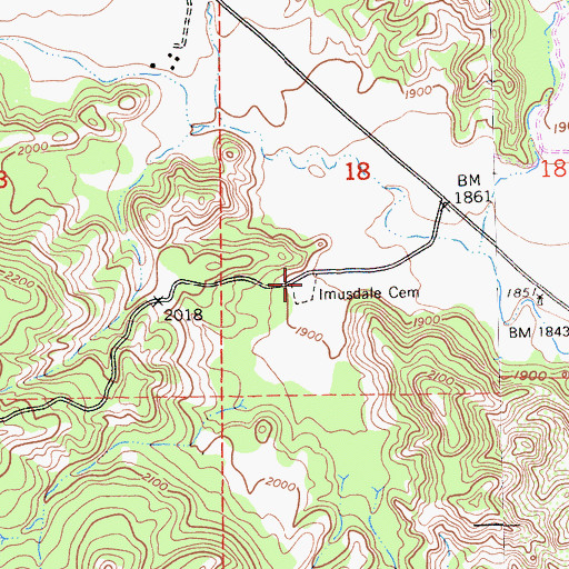 Topographic Map of Imusdale Cemetery, CA