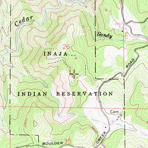 Topographic Map of Inaja and Cosmit Reservation, CA