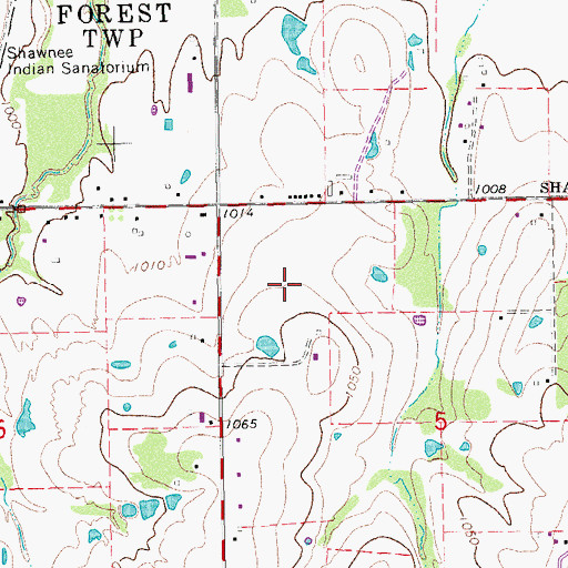 Topographic Map of Shawnee Town (historical), OK